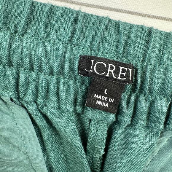 JCrew Pants Womens Large Green Spruce Seaside Wide Leg Linen Relaxed Drawstring - Picture 4 of 11
